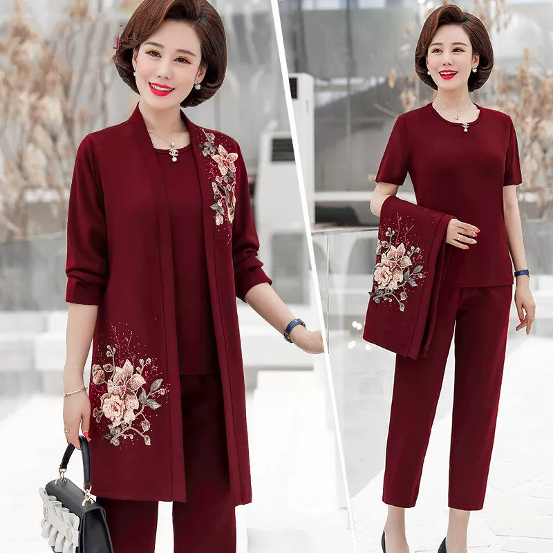 Комплект из трех предметов, новинка на весну и осень, Свободная Женская одежда среднего возраста в западном стиле, осеннее пальто среднего возраста, женское