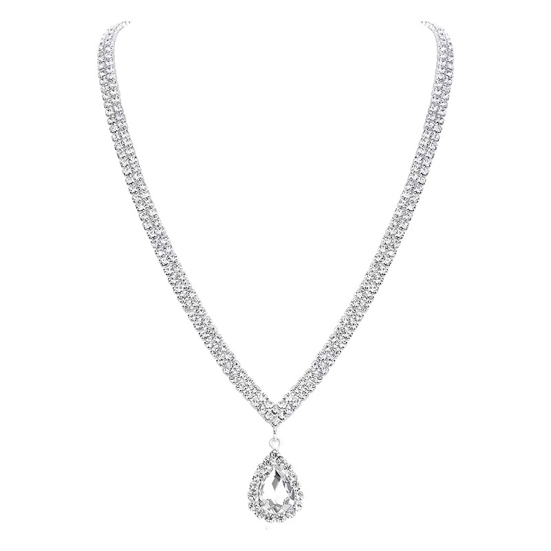 Otoño e Invierno nuevo traje de gota de agua nupcial transfronteriza joyería traje de diamantes de imitación collar nupcial pendientes pulsera conjunto de tres piezas