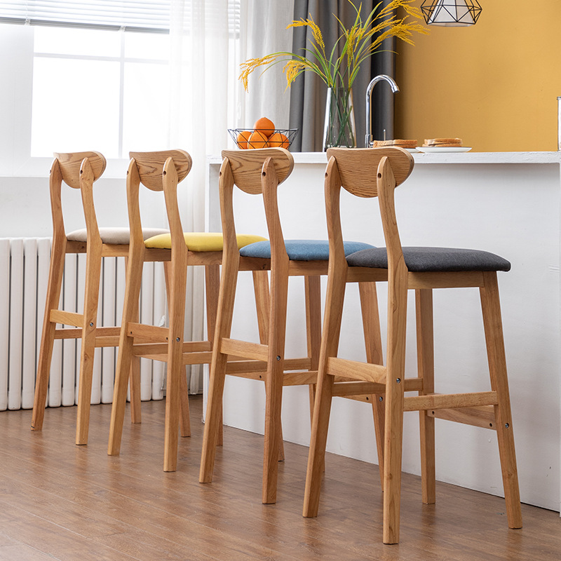 Solid Wood Bar Chair Modern Simple Backrest Chair Bar Chair Milk Tea Shop Front Desk Bar Stool Nordic High Stool