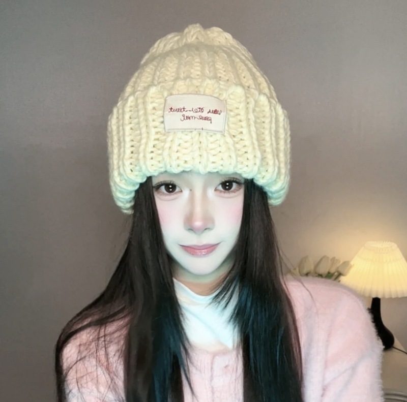大头围绿色针织帽大头毛线洋气好看的帽子女显脸小冬天毛线帽女士|undefined