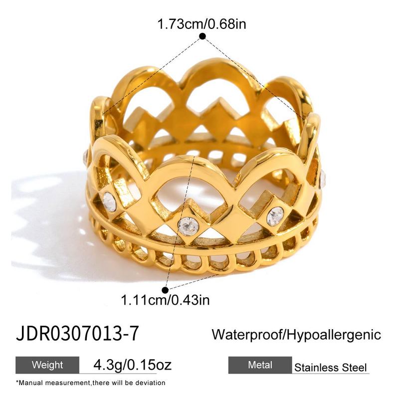 静俏经典风18K 金不锈钢锆石蕾丝皇冠镂空戒指小众高级感跨境饰品|undefined