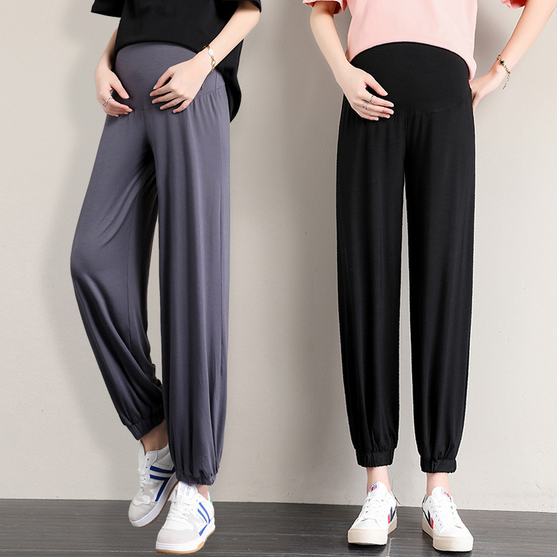 Large Size Pregnant Women's Pants Summer Thin Wide Leg Large Size Loose Casual Nine-point Tencel Long Pants Summer Trendy Abdominal Pants