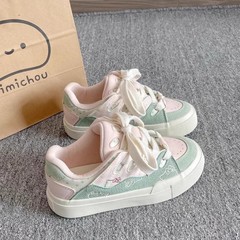 百合小衆靴起爆板靴女子金2025新型厚い底白靴学生レジャースポーツパン靴