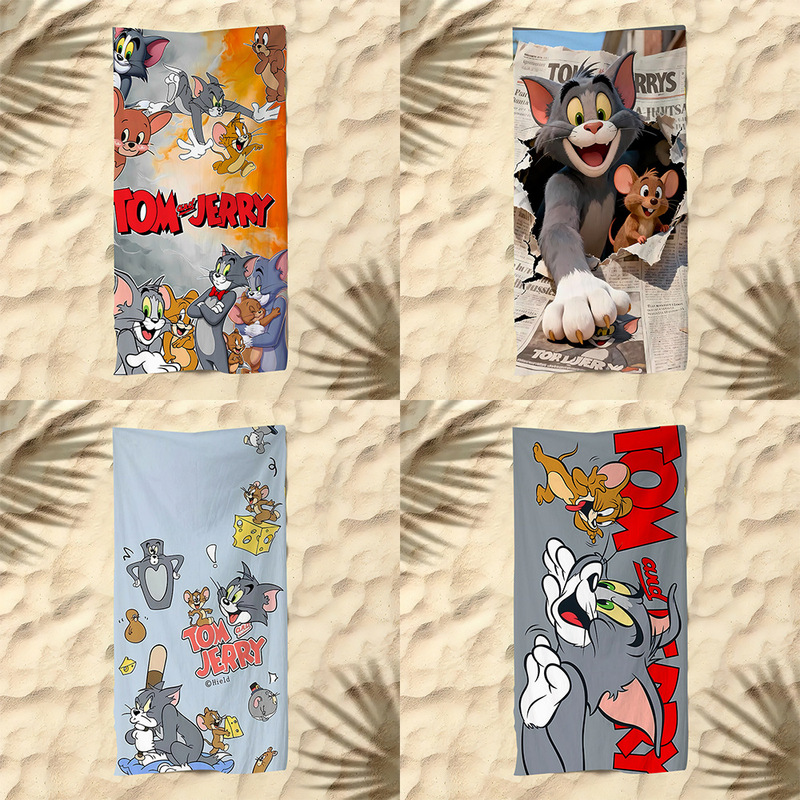 Tom and Jerry Cartoon Beach Towel, Specially Designed for Cross-Border Sales, Is Ideal for Seaside Vacations, Does Not Retain Sand, and Is Absorbent, and Can Be Customized Tom and Jerry Cartoon Beach Towel, Specially Designed for Cross-Border Sales, Is Ideal for Seaside Vacations, Does Not Retain Sand, and Is Absorbent, and Can Be Customized