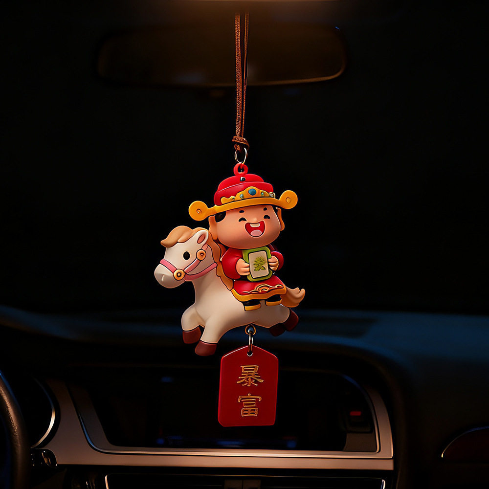Año del Caballo nuevo colgante de automóvil todo el camino seguro colgante de espejo retrovisor interior colgante de dibujos animados creativo colgante decoración