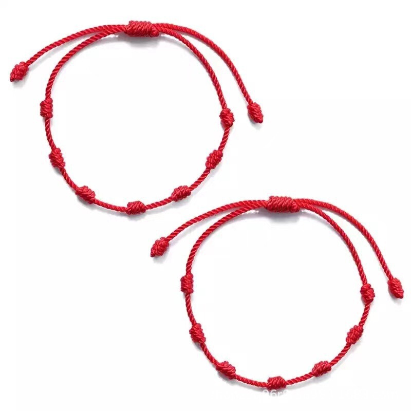 This year's best selling red rope seven knot lucky bracelet simple personality hand woven adjustable couple hand rope wholesale