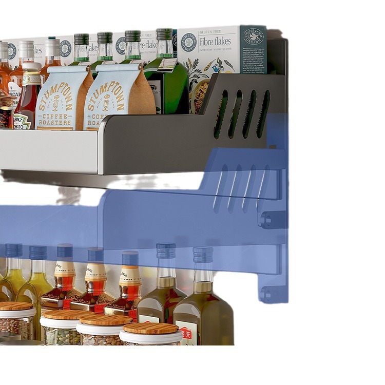 Pistola de cocina gris estante de almacenamiento sin perforar estante de condimento montado en la pared hogar montado en la pared condimento completo estante de almacenamiento multifuncional