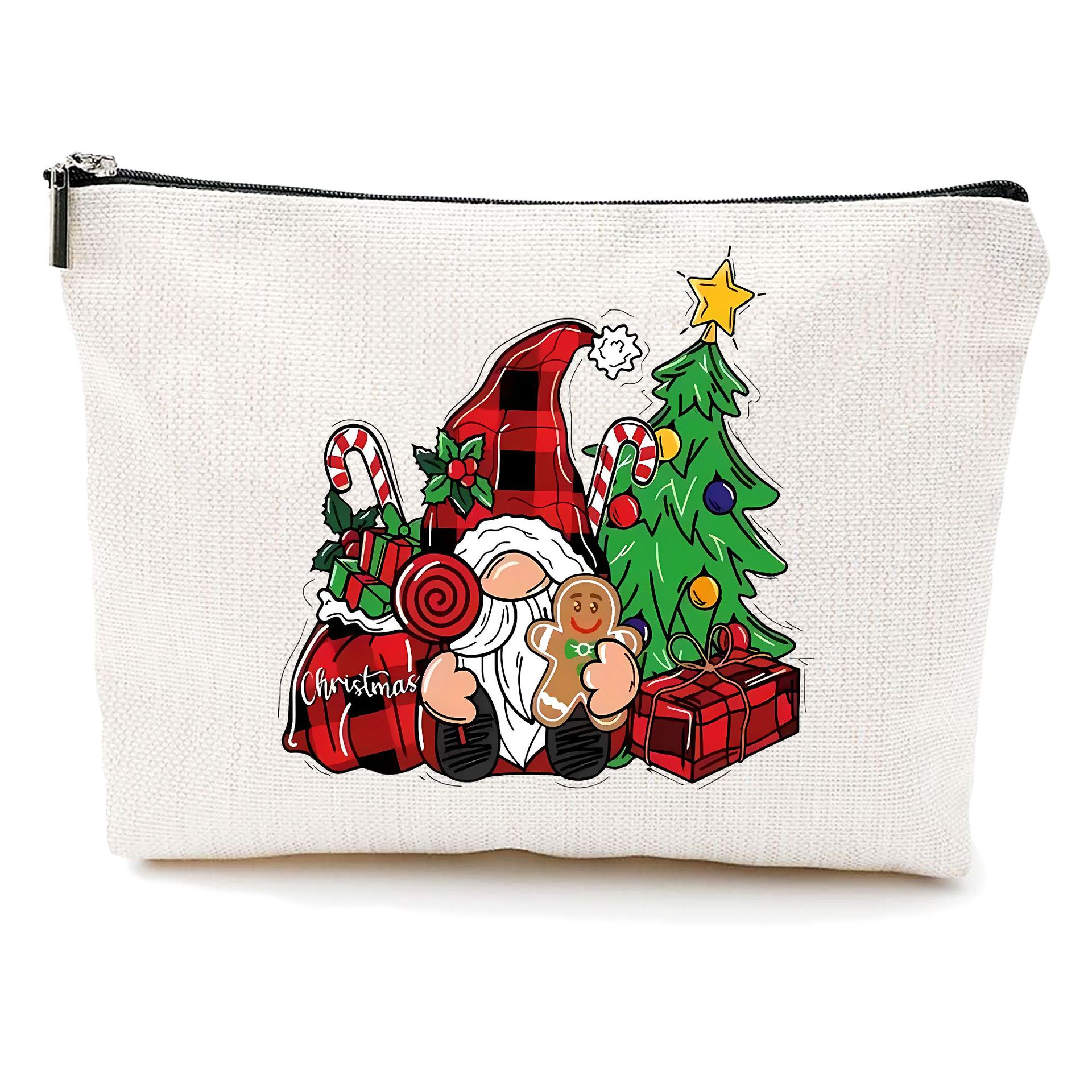 Bolsa de maquillaje transfronteriza de Amazon damas bolsas de maquillaje de patrón creativo de Navidad bolsas de almacenamiento de lino bolsa de cremallera impermeable