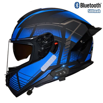 helmet double lens big, Motosiklet kaskı (dəbilqə) - blue-queen-bee-transparentbluetooth-m
