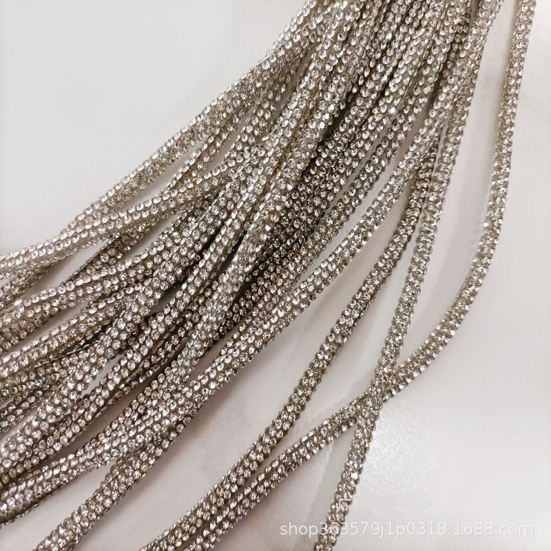 6号8排 烫钻绳水钻圆管满钻链条鞋带挂绳子蝴蝶结辅料diy饰品配件