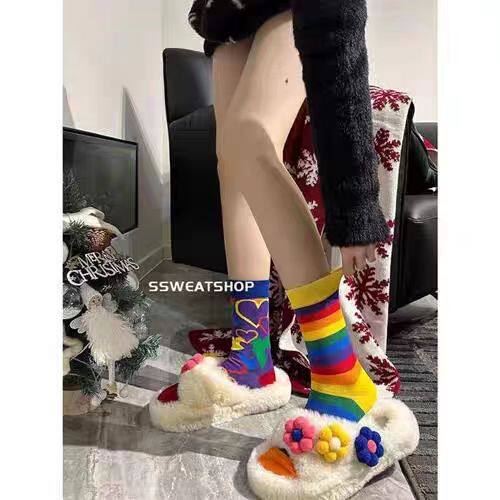 AB Cartoon Asymmetric Creative Couple Street Style Explosions Personalized Street Biker Fries Smiley Couple Socks