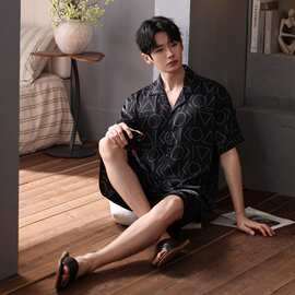 2026夏男士开衫 春夏新款冰雪丝男款双短时尚睡衣套装
