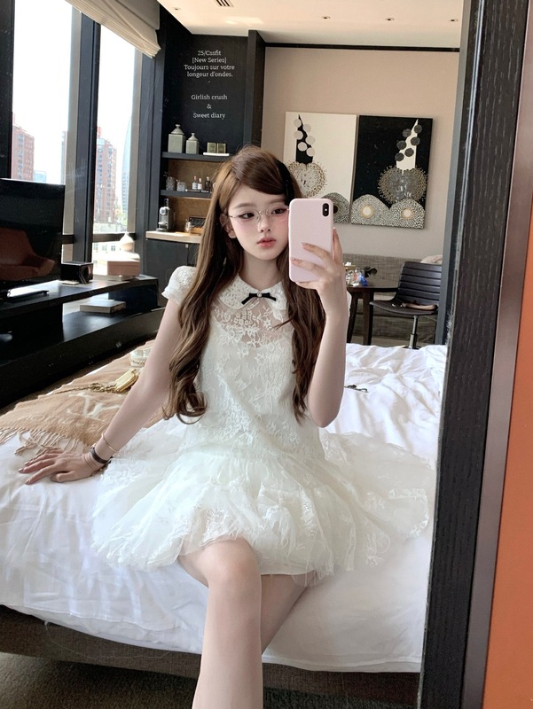 迟伞伞25/ss 借物少女 赵露思同款jory*蕾丝棉质背心短袖上衣|undefined