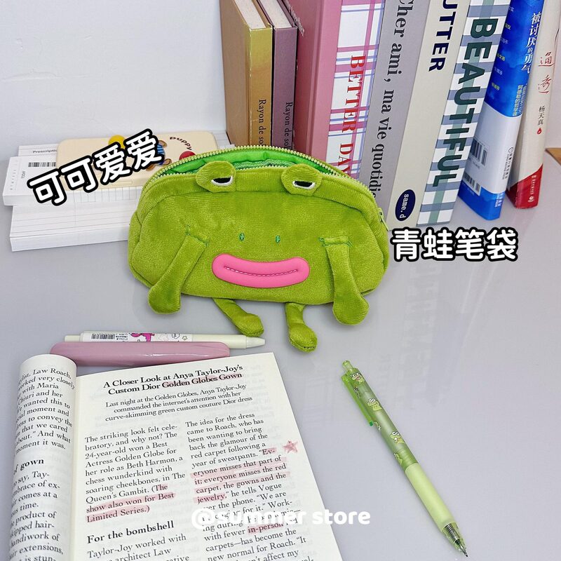 新しい興味深い面白いビッグマウスカエルぬいぐるみ鉛筆バッグイン安い学生大容量文具バッグデスクトップストレージ|undefined