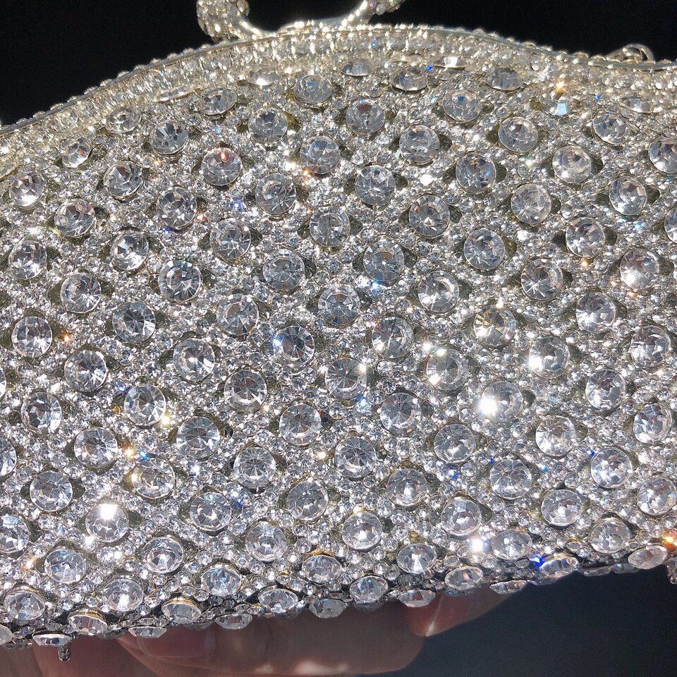 Túi clutch dạ tiệc đính kim cương pha lê tay cầm — Màu vàng chi tiết 1