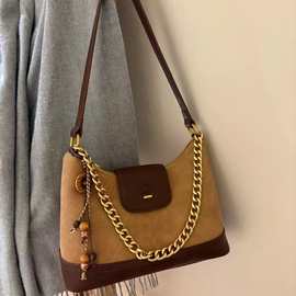 南枫百搭时尚魅雾棕语托特包包女款秋冬菱格通勤包百搭单肩斜挎包