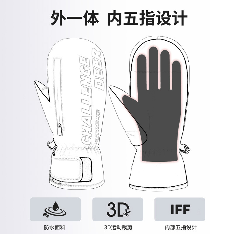 Guantes de esquí de Invierno para mujer cálido forrado de lana chapa de estudiante mapache interior cinco dedos equitación Pantalla táctil impermeable para hombres plus