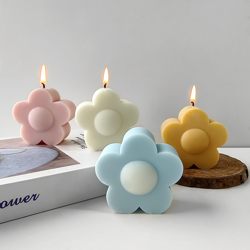 Jiahuimei 3D tridimensional sol flor aromaterapia vela molde flor en forma de flor decoración de la torta bricolaje jabón hecho a mano fragancia Piedra