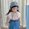 Kids T-shirt 2023 spring and autumn new pattern Korean Edition girl lace lattice Cardigan shirt Nubao Long sleeve shirt 3007