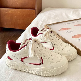 Round Toe Korean Style Board Shoes Women's 2025 Spring New Retro Hong Kong Style White Shoes Student Fashion Sports Casual Shoes