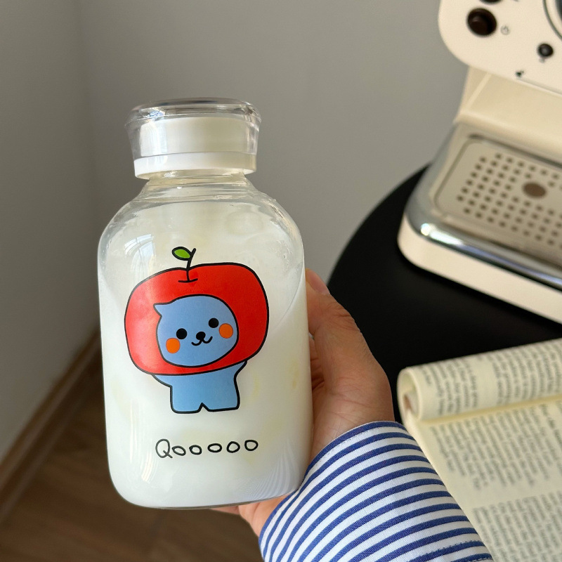 高硼硅双盖卡通玻璃杯便携式随行杯高颜值ins随手杯学生女生杯|undefined