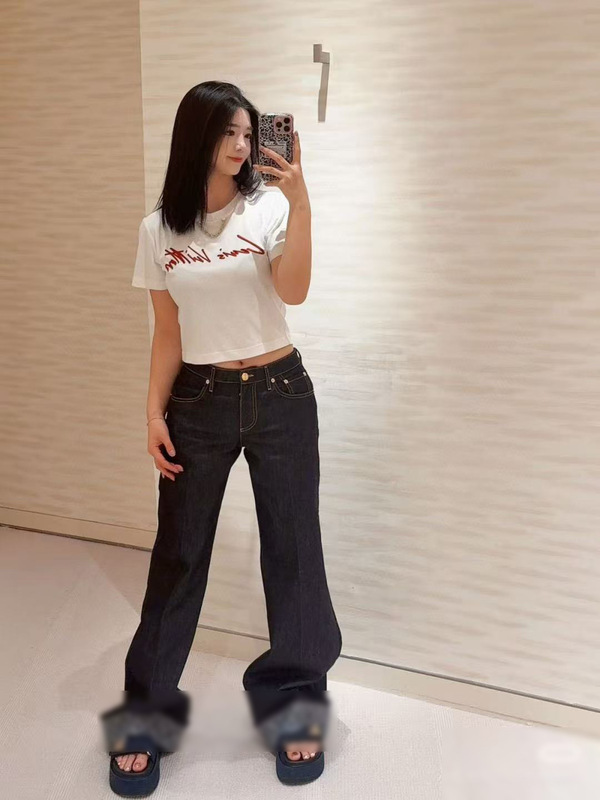 深圳南油高端女装2025年春夏LOU*新款长裤经典logo印花底牛仔裤女|undefined