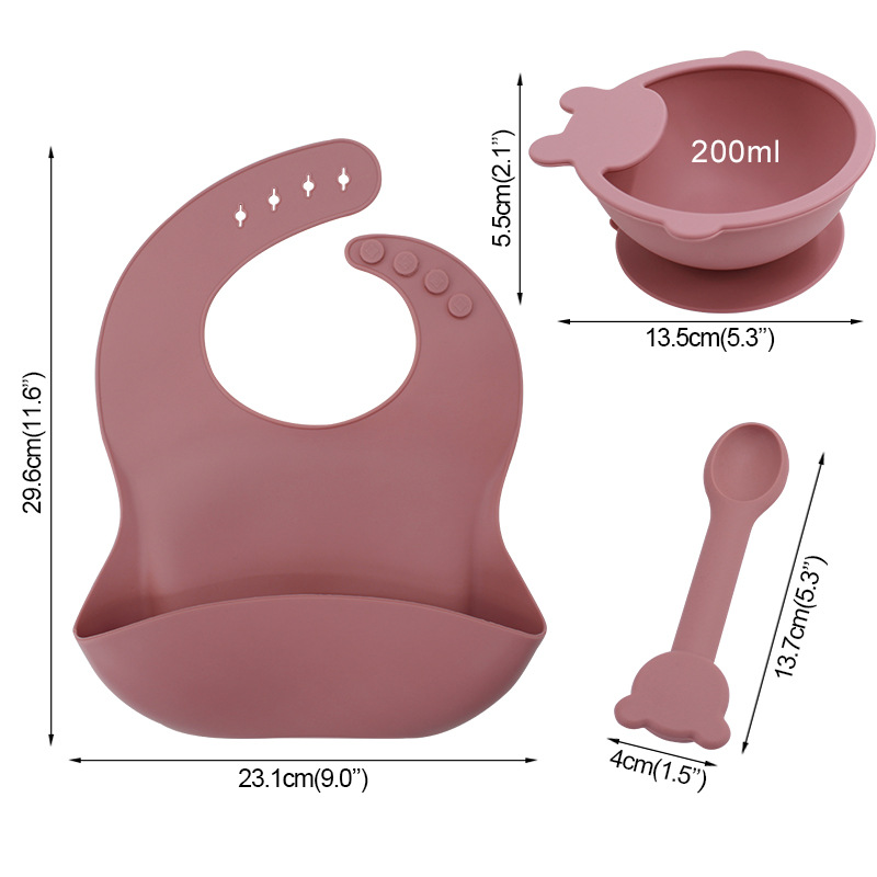Silicone Bowl Spoons Bib Tableware Baby Supplies Silicone Bib Bowl Spoon Set Children's Eating Three-Piece Set