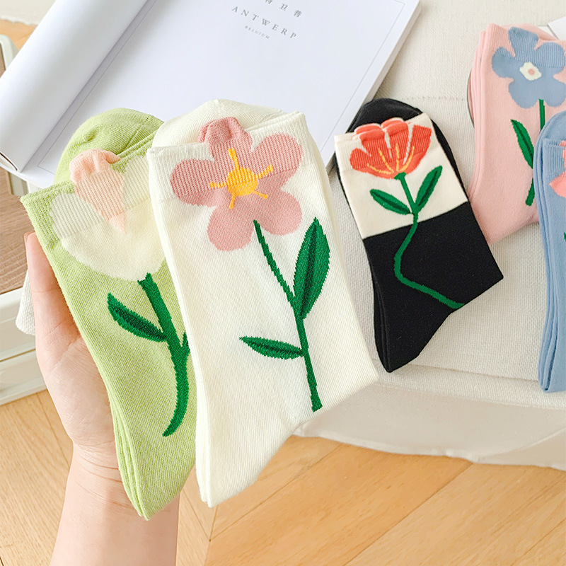 Cotton socks three-dimensional flower jk socks women's tube socks tulip versatile fashionable cotton socks ins cute wind niche ladies