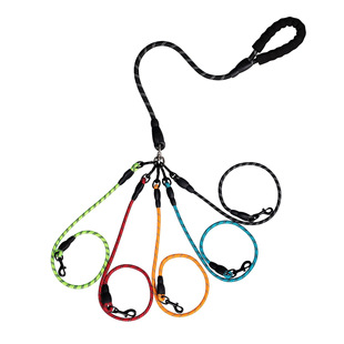 Cross-border Explosions Nylon Reflective Dog Rope One Tow Two Traction Rope Removable Multi-dog Outdoor Dog Walking Explosion-proof Dog Chain