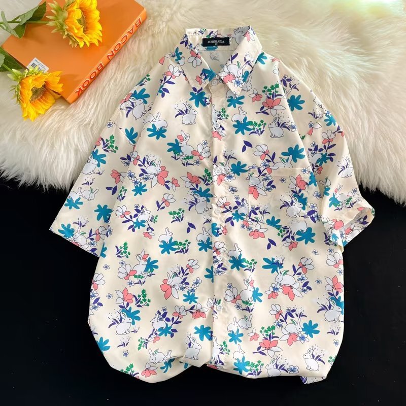 Thai Retro Artistic Shirts for Men and Women, Spring and Autumn Loose Casual Couple Short-Sleeve Shirts, Versatile Floral Comfortable Trendy Shirts