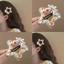 毛绒星星发夹蝴蝶结刘海BB夹橘子洲头毛线碎钻星星气质侧边夹发饰