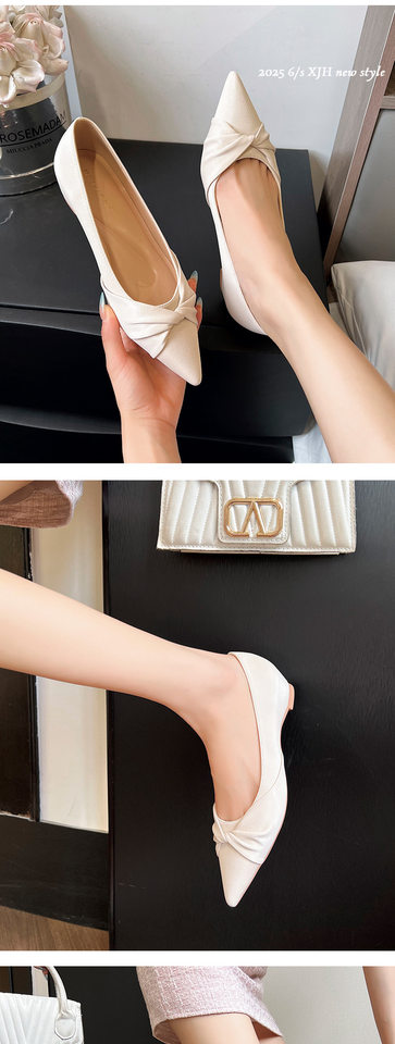 Giày đơn nữ mũi nhọn đế xuồng tăng chiều cao bên trong, gót thấp 3 cm — Màu bạc, Màu trắng be, Màu vàng chi tiết 9