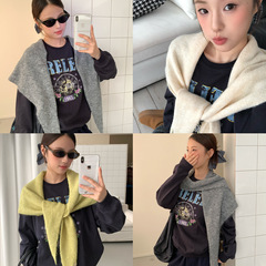 韩系百搭时尚保暖含羊毛纯色针织三角巾披肩女秋冬季护颈小围巾女