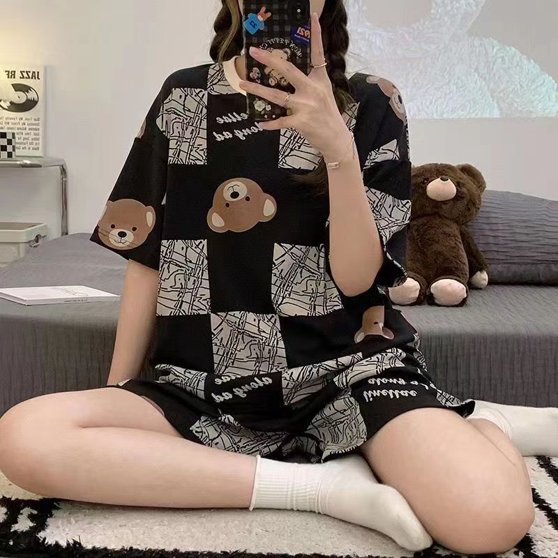 [Lots of in stock] Pajamas Women's Summer Short-sleeved Shorts Girls Sweet Cute Cartoon Women's Summer Home Clothes
