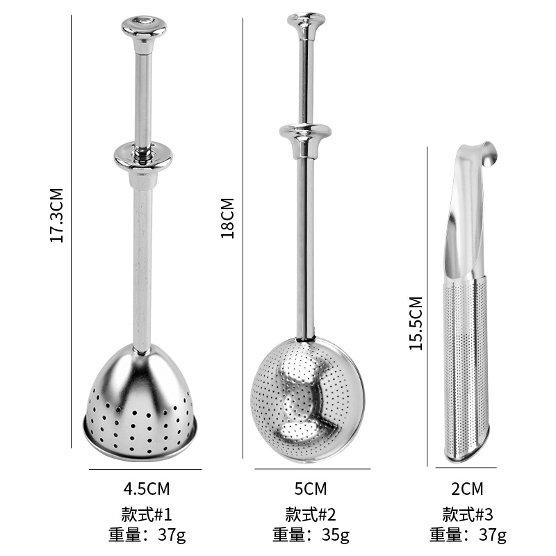Creativo 304 Bola de té de acero inoxidable retráctil de empuje de tipo mango fabricante de té colador de té juego de té hemisferio tamiz de azúcar en polvo