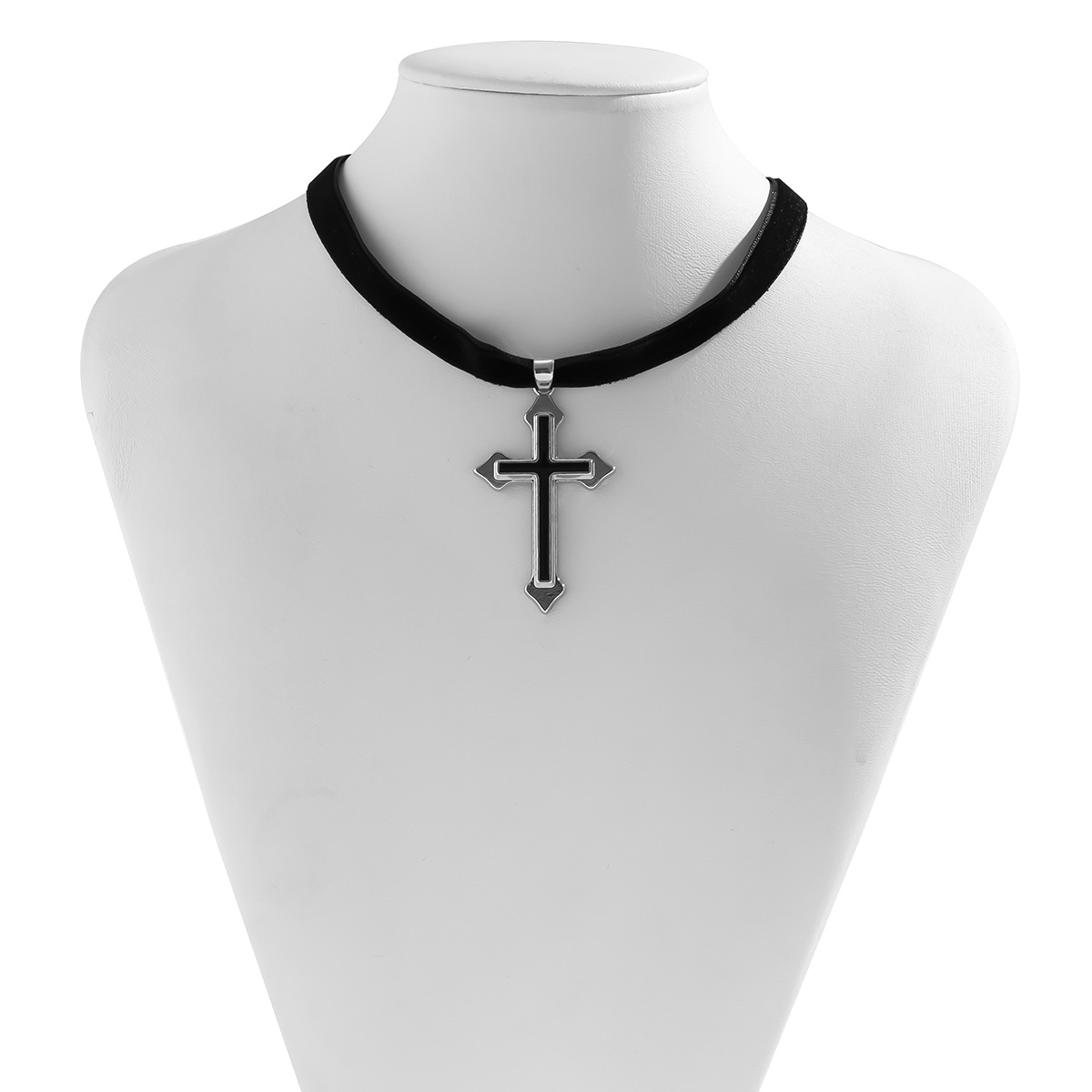 Sieraden Temperament Zoet Koel Zwart Fluwelen Kraag Minimalistisch Kruis Ketting Choker_voghion.com