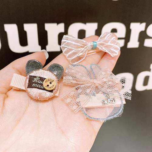Korean Children's Hair Clip, Non-Damaging, Princess Baby Crown with Bow, Hair Pin for Girls, All-in-One Fabric Duck Bill Clip