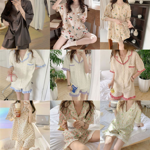 Summer  new floral short-sleeved pajamas for women Internet celebrity style girl sweet high-end home wear shorts set