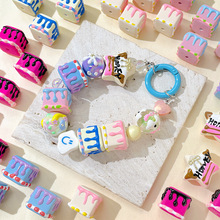 荧光色骚粉蛋糕方块珠手绘波点条纹经典百搭diy手机链项链配件