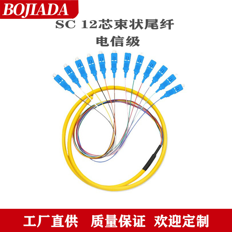 博嘉达电信级12芯SC单模束状尾纤12色大方头ODF配线架熔纤盘尾纤