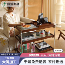 可移动沙发柜复古茶边几桌子玻璃小推车家用客厅床头收纳置物架