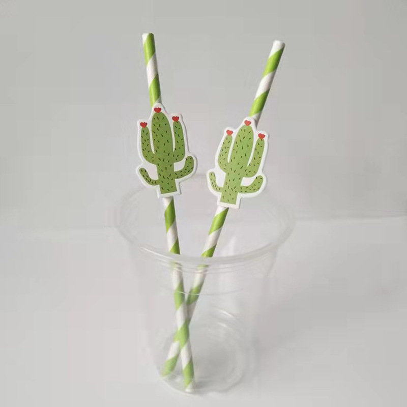 Partido creativo desechable degradable pastel de cumpleaños postre decoración jugo bebida cactus tarjeta paja papel