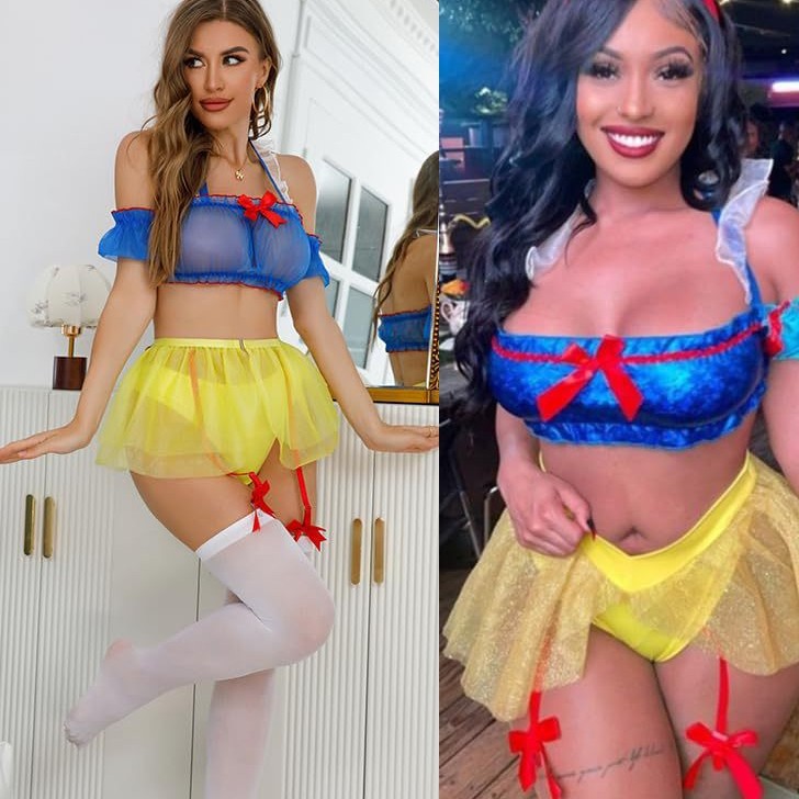 Ins Snow White Uniform Mesh Cosplay Maid Outfit Five-Piece Set with Stockings in Stock Wholesale