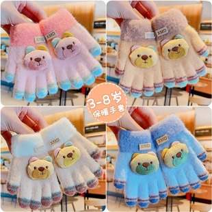 Children's gloves plush thin five-finger winter warm girl bunny finger toddler Baby autumn and winter cute