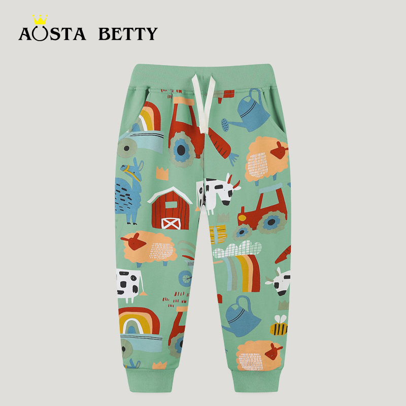 Aostabetty New Kidsren's Clothing Pants European and American Style Kidsren's Cartoon Pants Autumn New Kidsren's Sports Pants