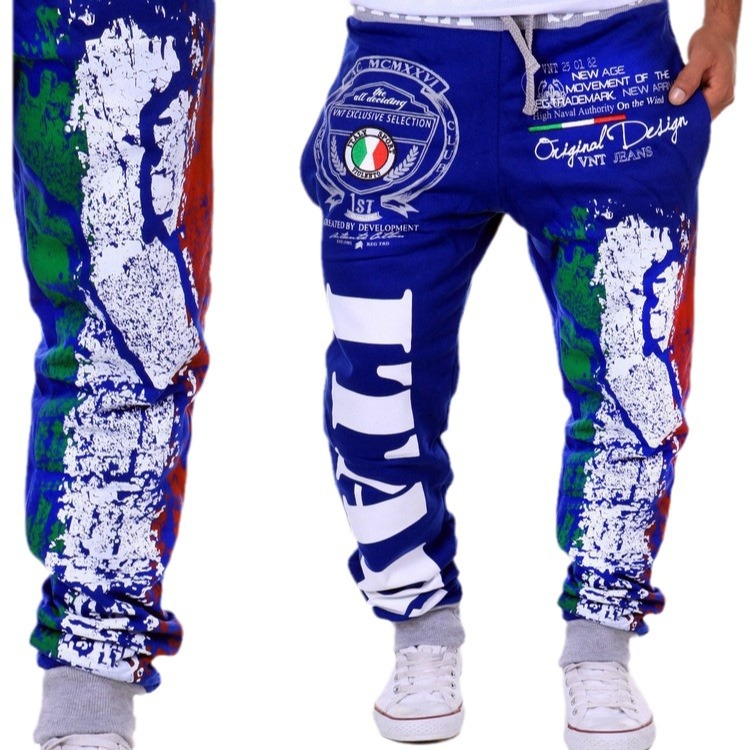 AliExpress new men's digital printing thin casual pants men's elastic waist toe sports pants casual pants