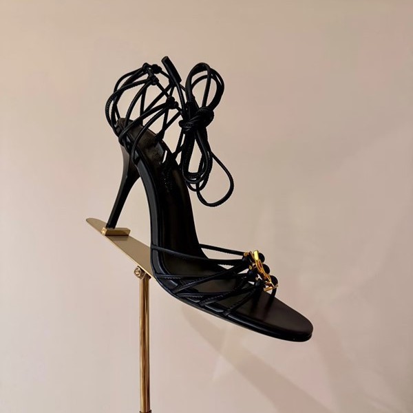 2025 Cross-border YS sexy zapatos de tacón alto con cordones cruzados para mujer nuevas letras hebilla de metal con punta abierta sandalias romanas