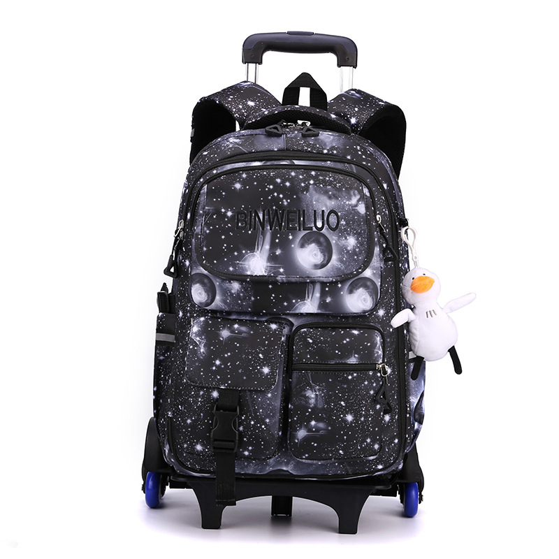 2022 nuevo grado 3-6 escuela primaria mochila de las niñas color de contraste cielo estrellado impresión mochila de la carretilla de los hombres