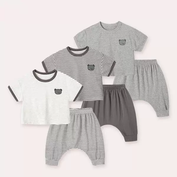 Baby and Kidsren's Summer Large Pp Pants Two-Piece Suit for Boys and Kidsren's Home Clothes Thin Tops and Pants Suit Fashionable