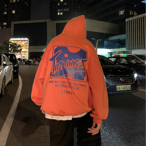 Men's Hooded Sweatshirt Spring and Autumn Trendy Casual Loose Graffiti Print Top Hong Kong Style Trendy Brand Youth Gangster Style Jacket